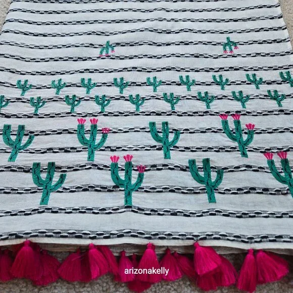 Anthropologie x Seen/Worn/Kept Cotton Cactus Scarf Embroidered - Picture 14 of 14